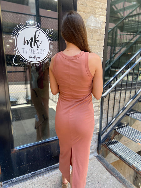 James Terracotta Ribbed Maxi Dress