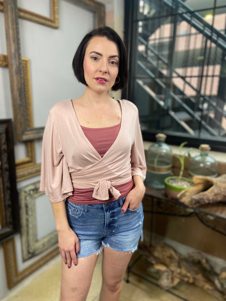 Callista Dusty Blush Cropped Tie Cardigan