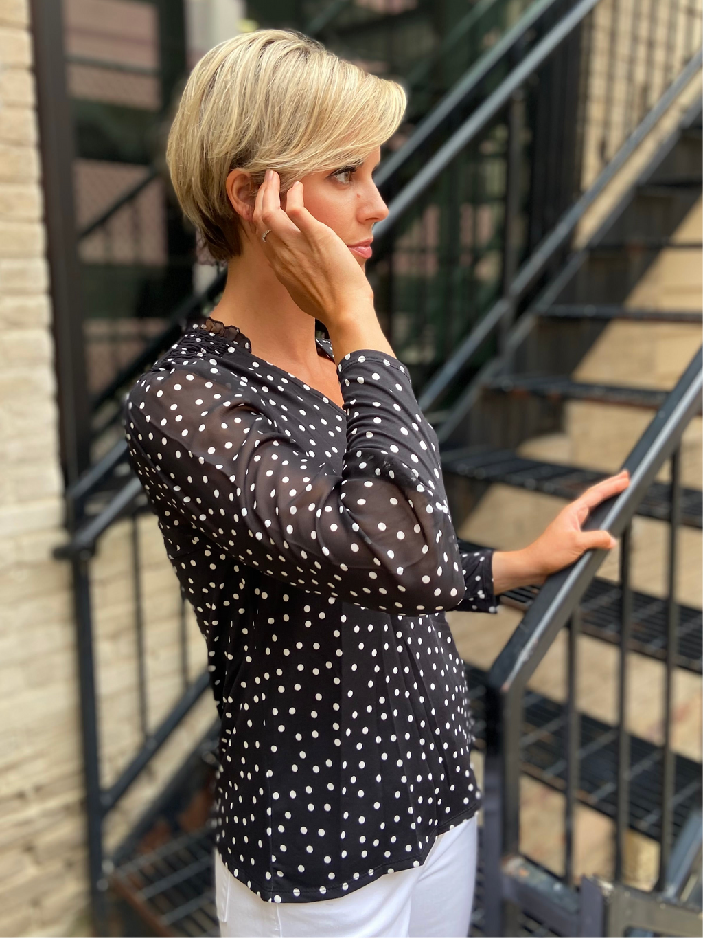 Miranda Black and White Polka Dot Blouse