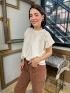 Atlas Ivory Cap Sleeve Sleeveless Top