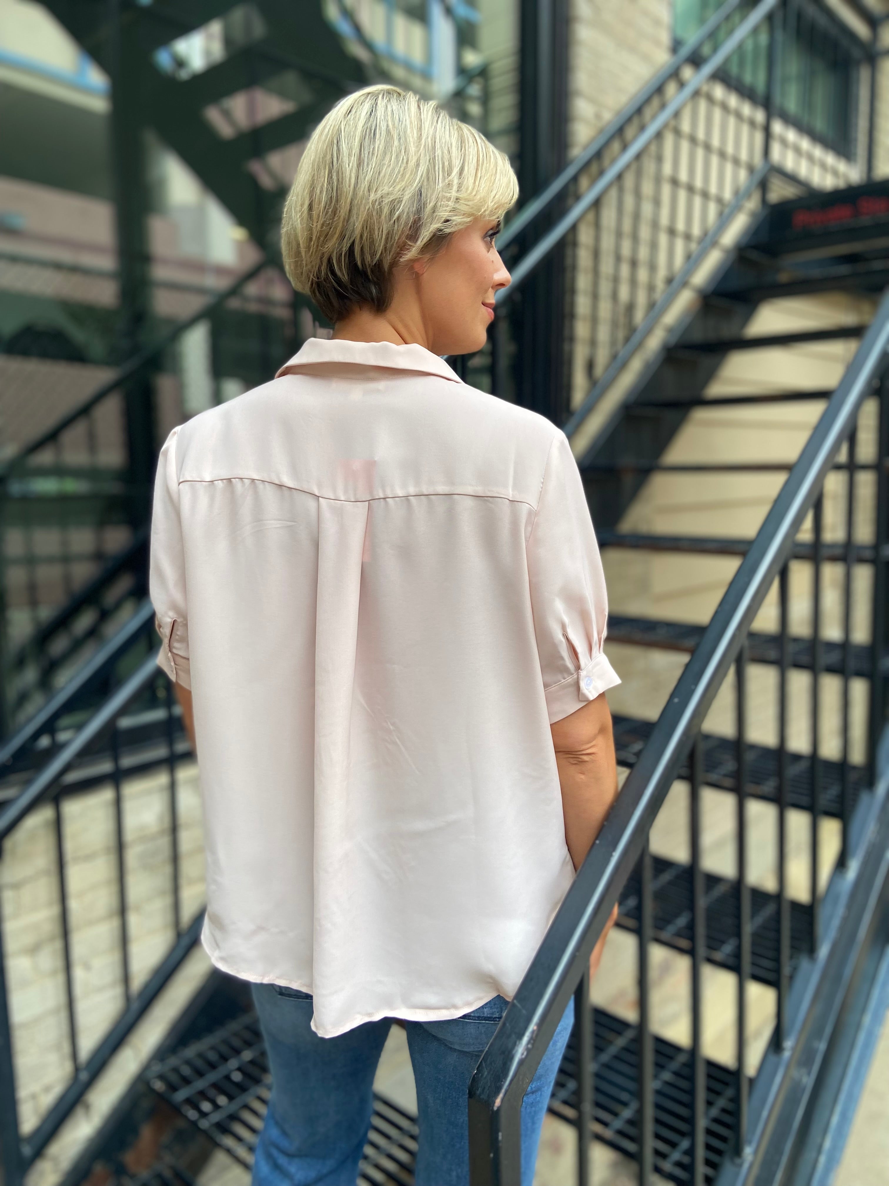 Linda Blush Pink Collard Button Down Top