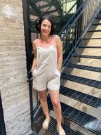 Kate Sand Beige Short Tie Romper