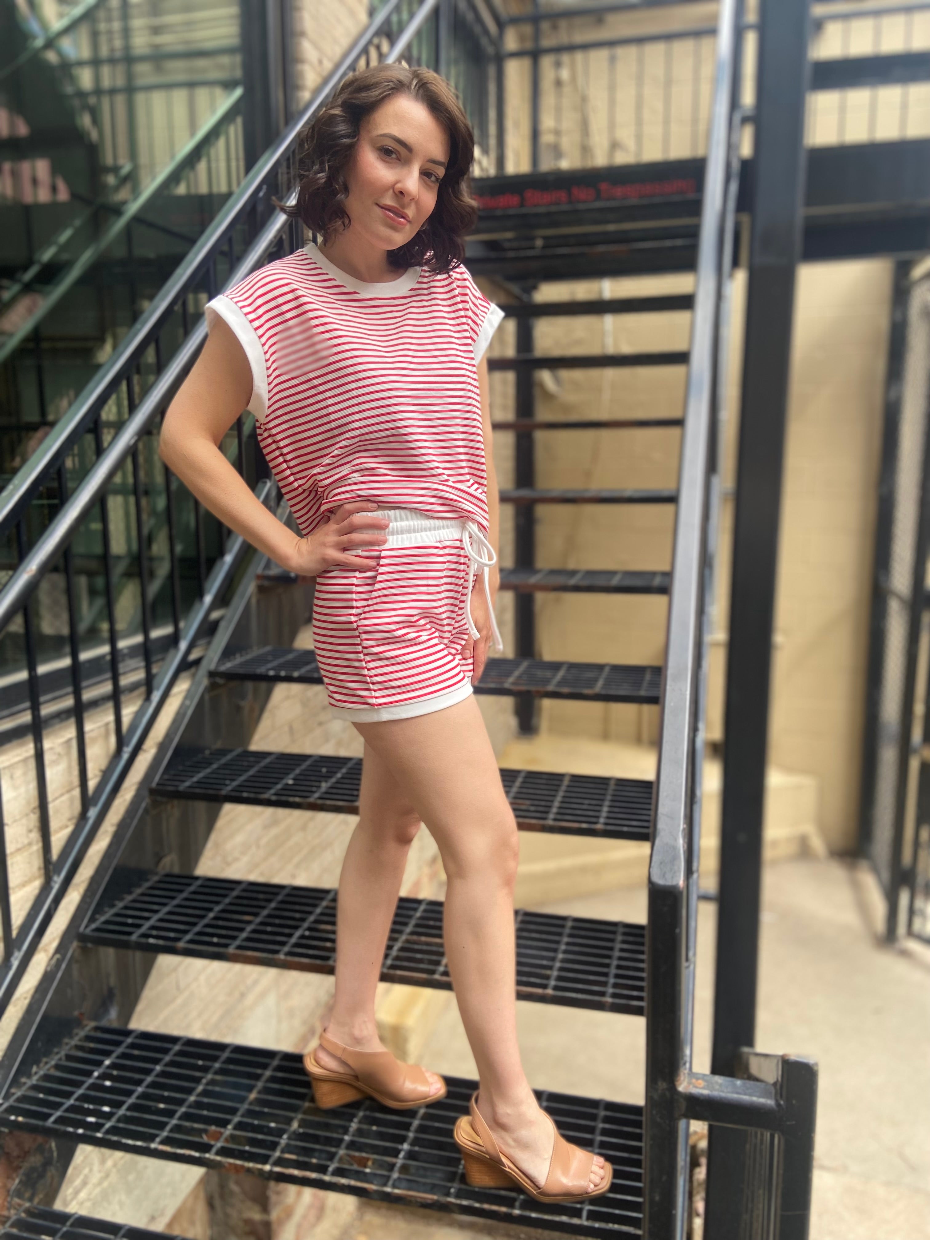 Wally Red/White Striped Sleeveless Top & Shorts Set - MK Threads Boutique