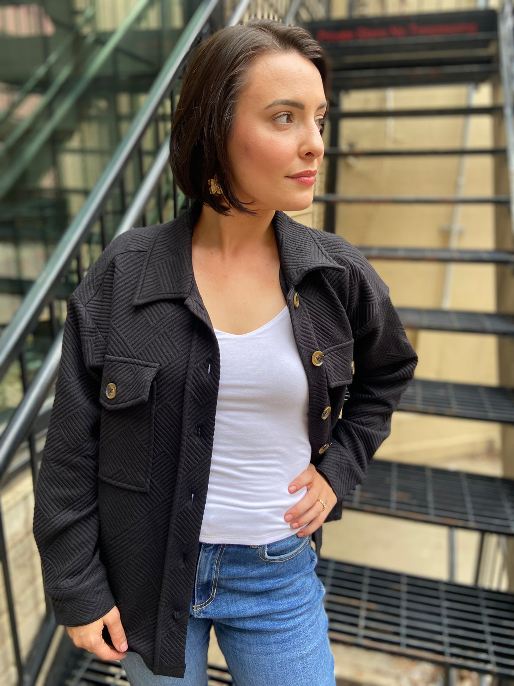 Georgie Black Textured Shacket