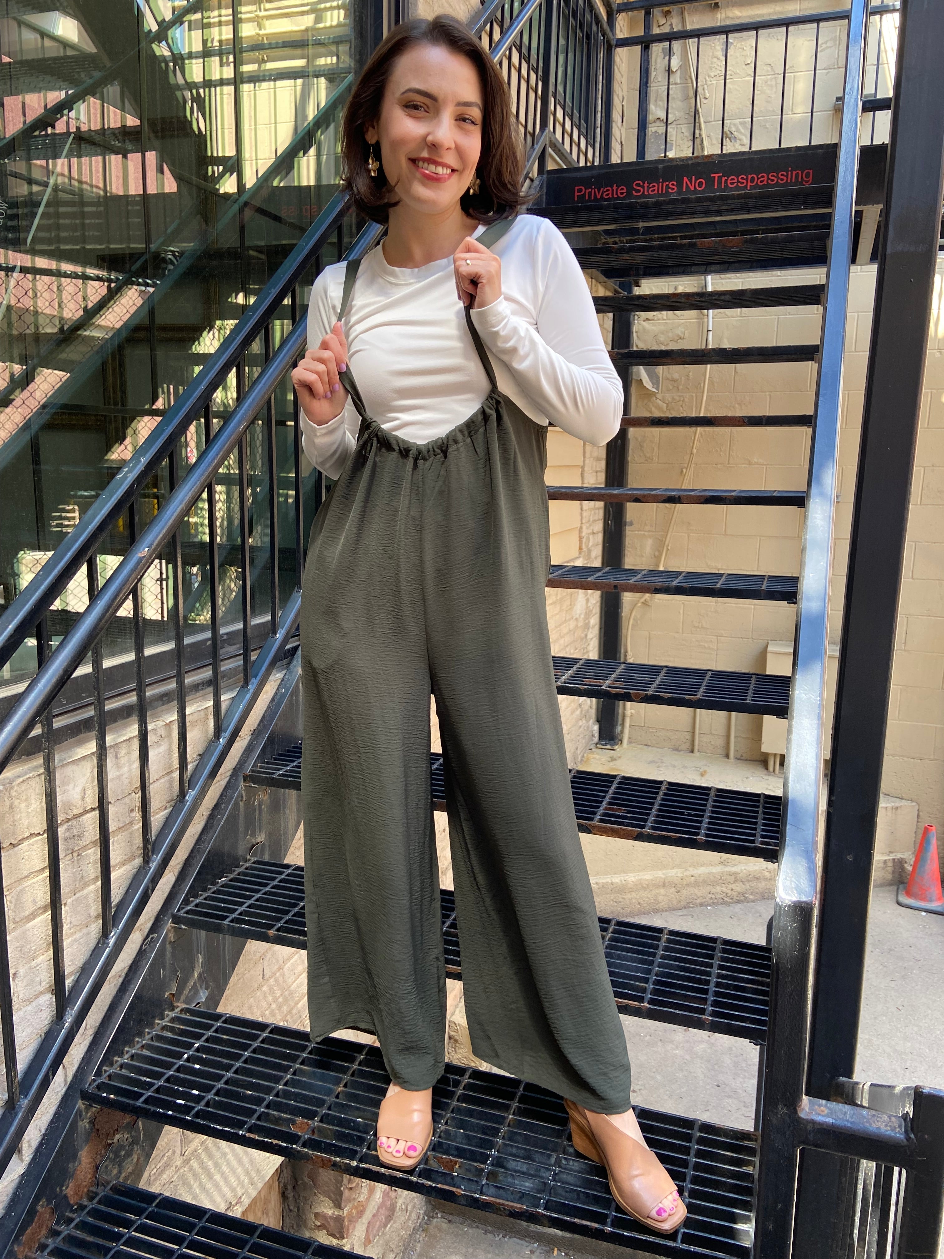 Kipper Dark Olive Wide Leg Overalls - MK Threads Boutique