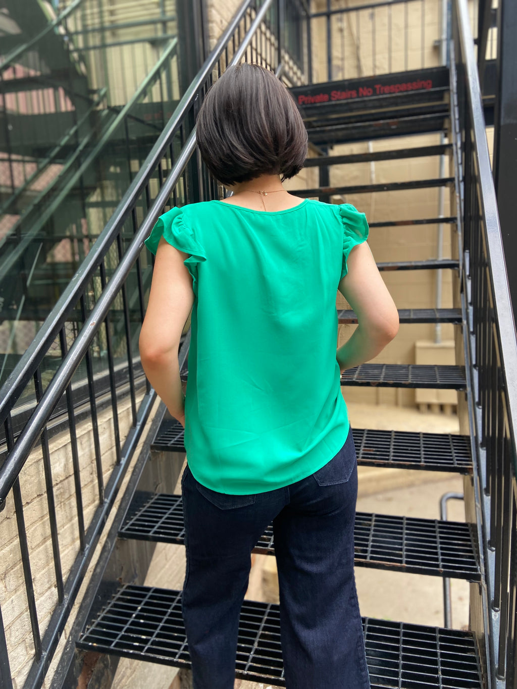 Bodhi Light Emerald Flutter Sleeve Blouse