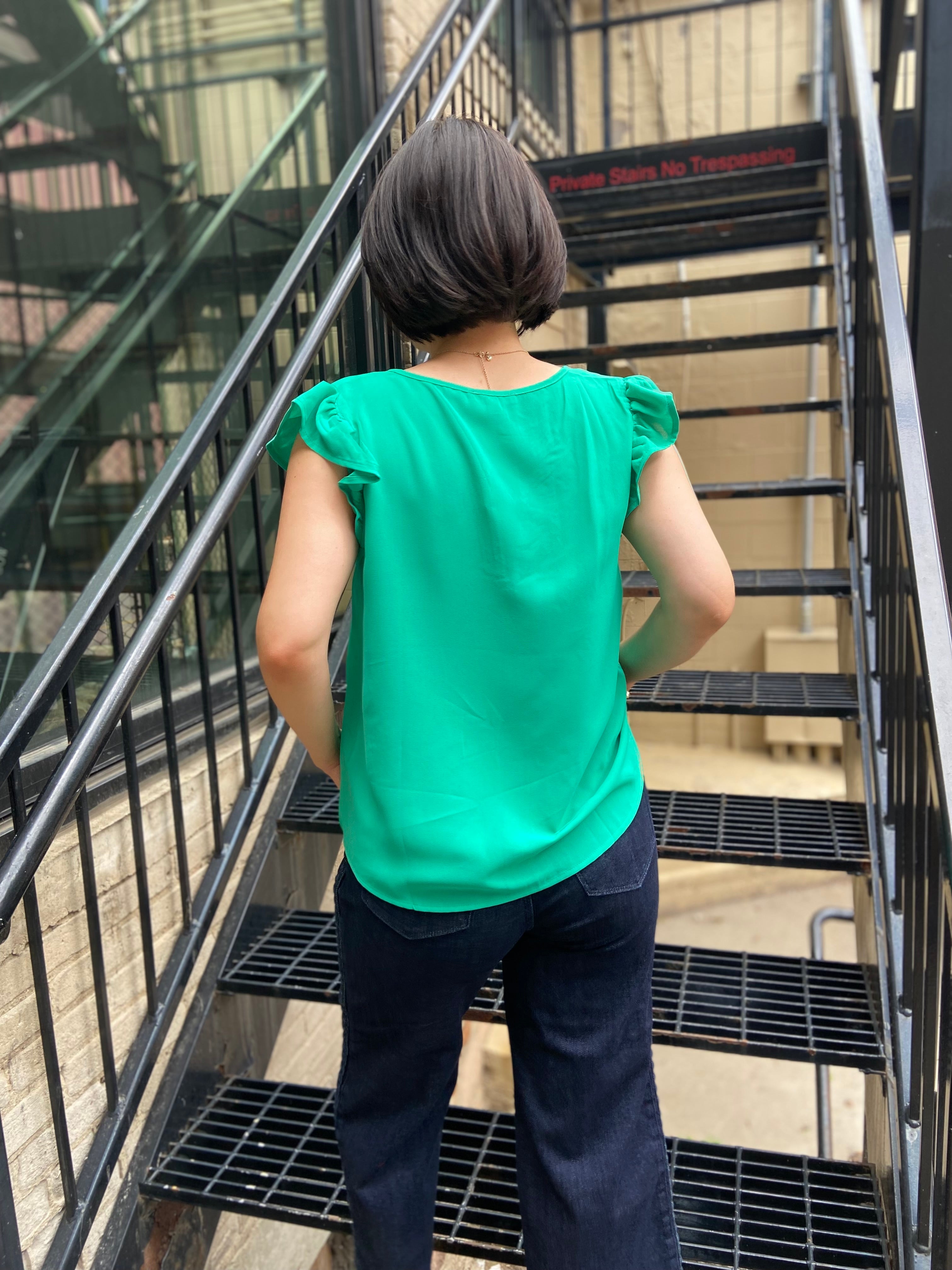 Bodhi Light Emerald Flutter Sleeve Blouse