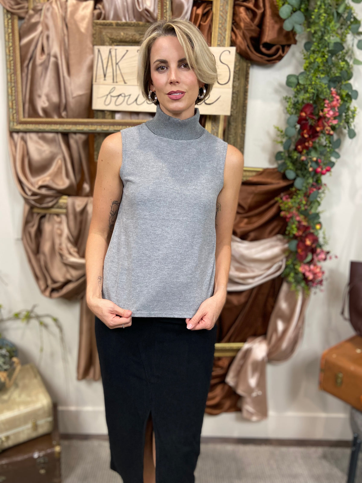 Lenna Gray Sleeveless Turtle Neck Top