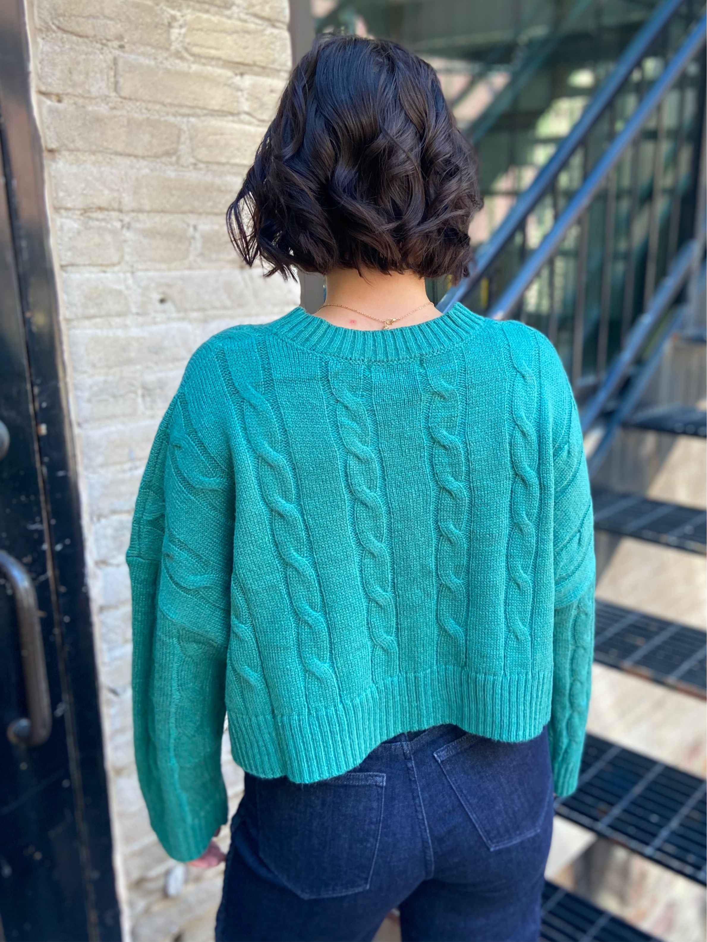 Kylie Green Lightweight Knit Cropped Sweater
