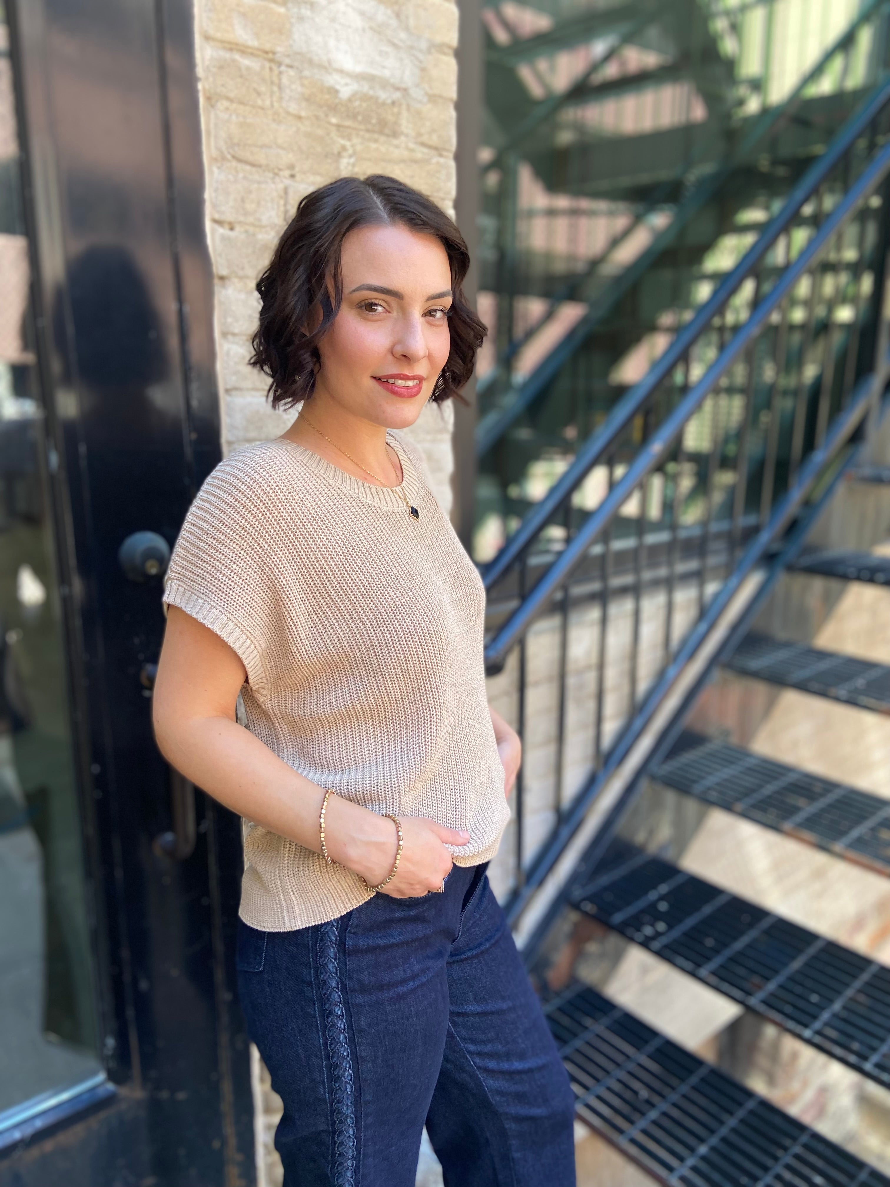 Sofee Taupe Short Sleeve Top