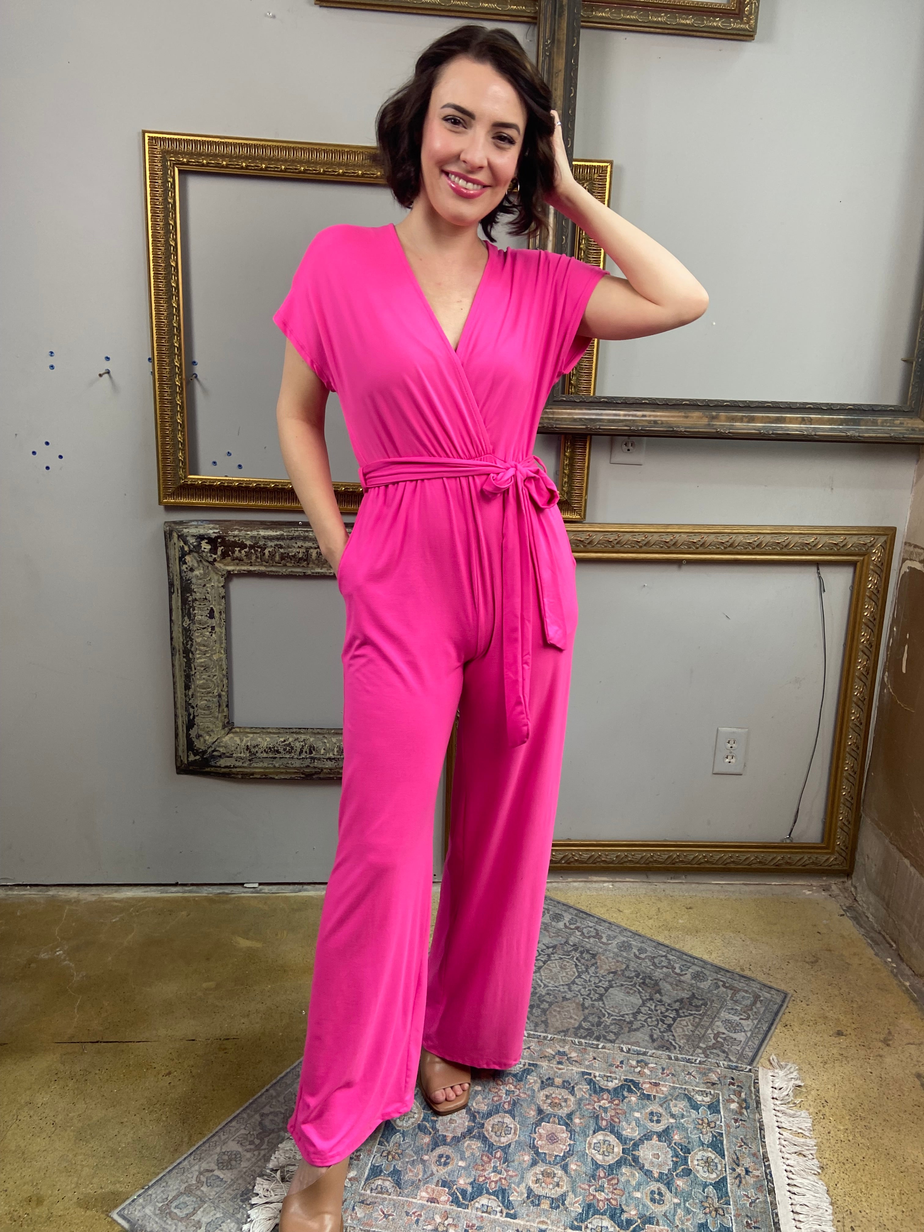 Calista Fuchsia Belted Jumpsuit - MK Threads Boutique