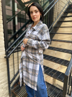 Elizabeth Gray Plaid Trench Shacket