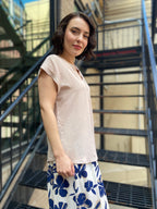 Ariella Light Taupe V Neck Collard Blouse - MK Threads Boutique