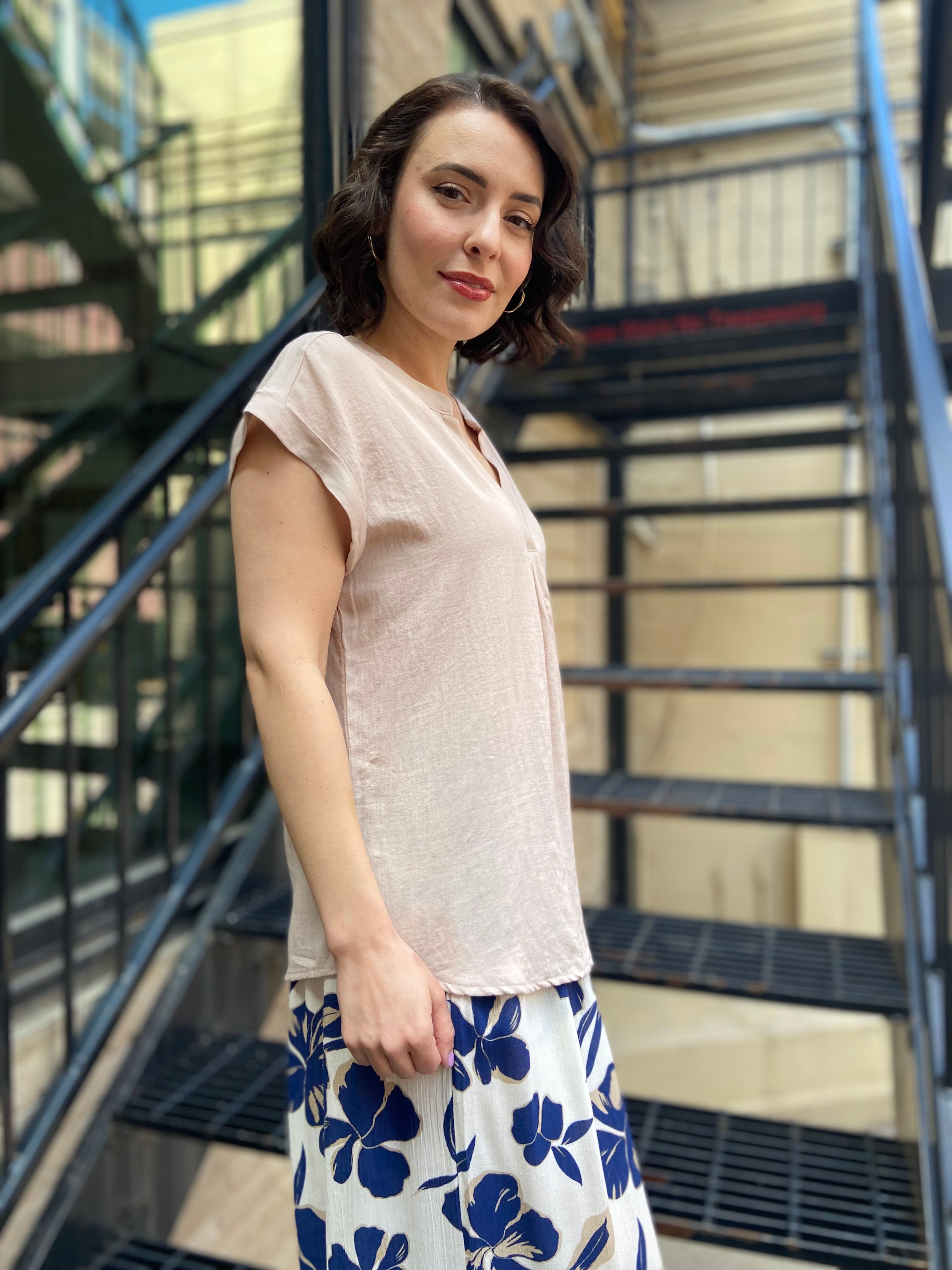 Ariella Light Taupe V Neck Collard Blouse - MK Threads Boutique