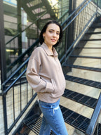 Nicolette Ash Mocha Scuba Half Zip Sweater