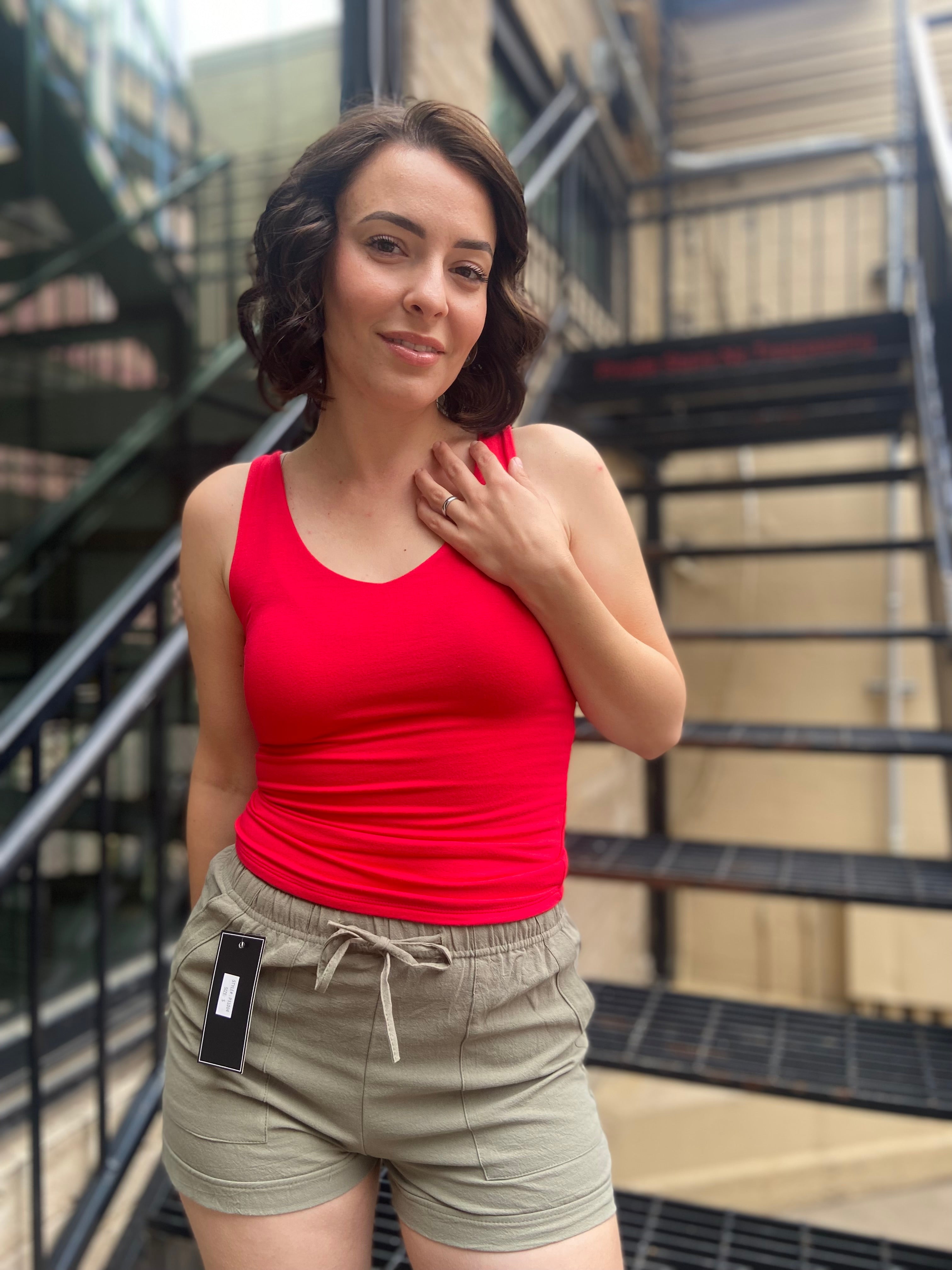 Rula Orange Red Double Line V Neck Tank Top - MK Threads Boutique