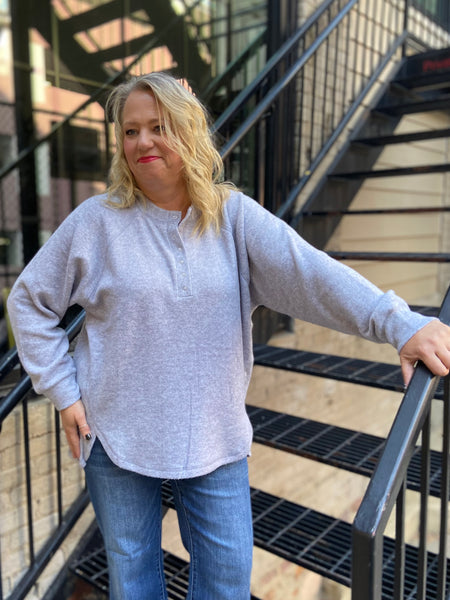 Ivy Heather Gray Plus Size Henley Sweater