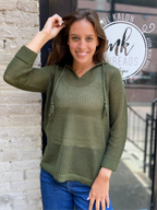 Bianca Olive Crochet Hoodie Sweater Top