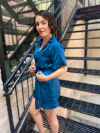 Harper Teal Satin Romper