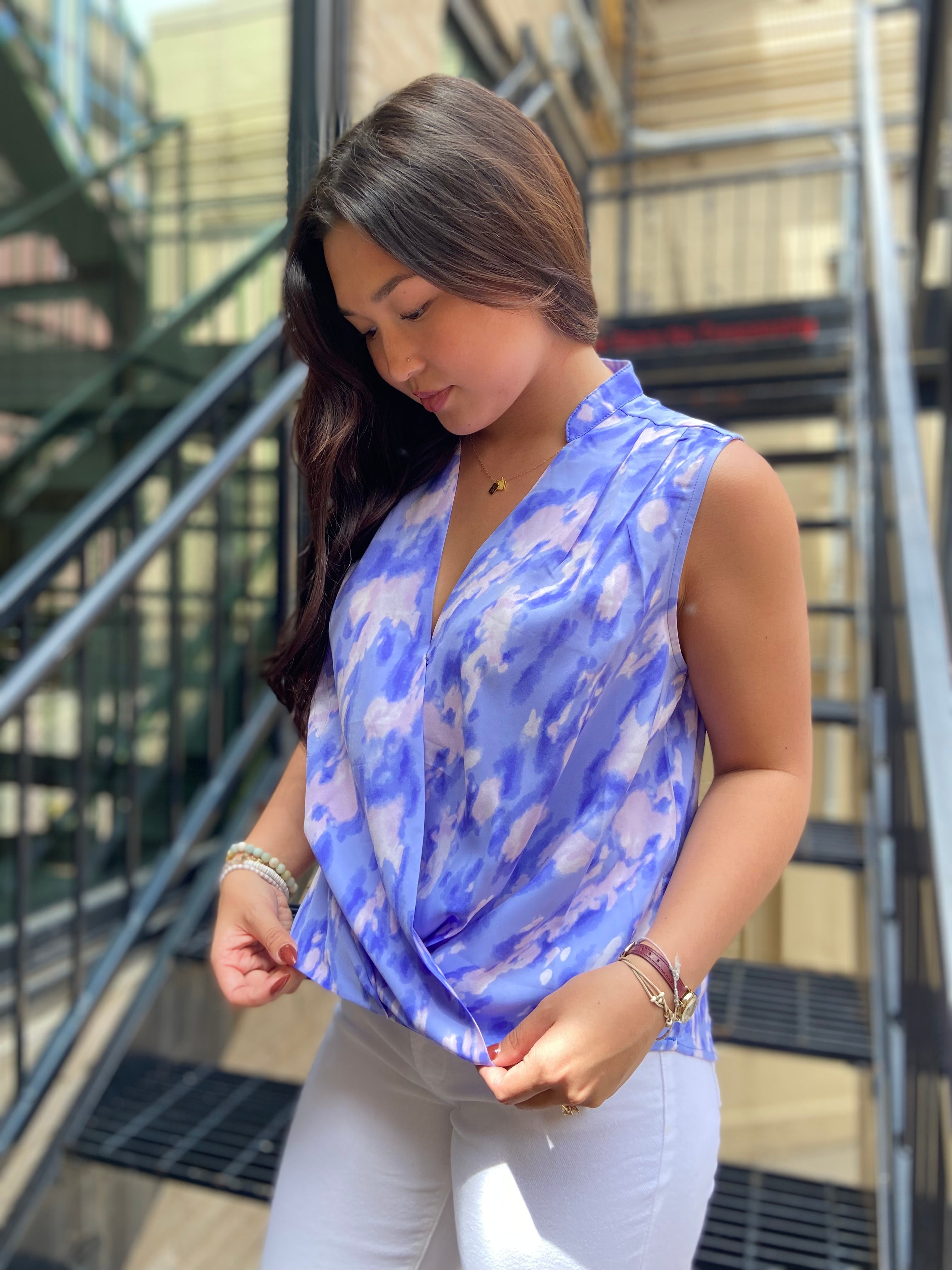 Kael Purple & Pink Satin Sleeveless Blouse - MK Threads Boutique