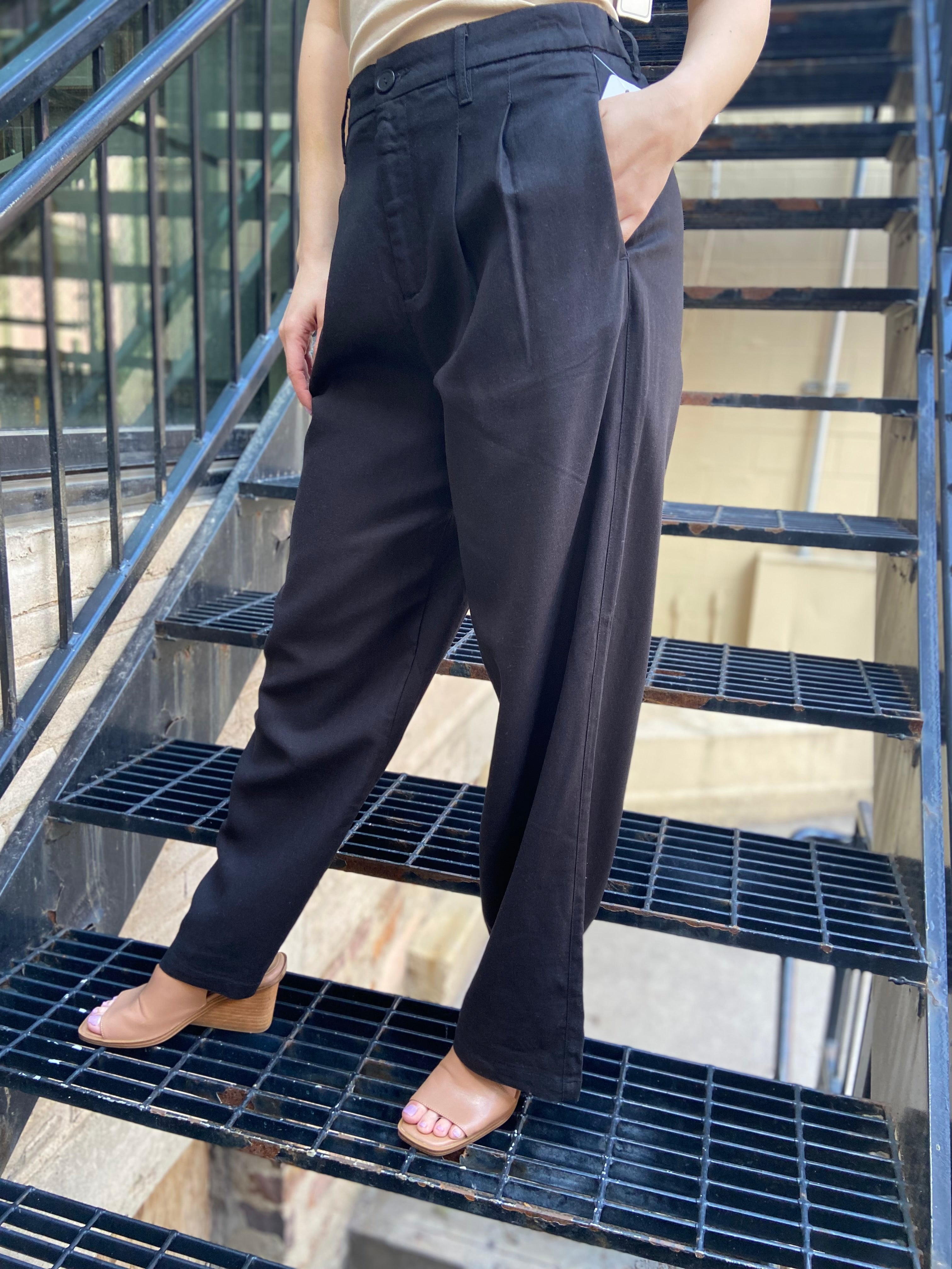 Sammi Black High Waisted Baggy Linen Pants - MK Threads Boutique