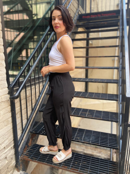 Aubri Black Smocked Joggers