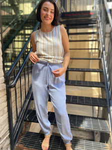 Aubri Chambray Smocked Joggers