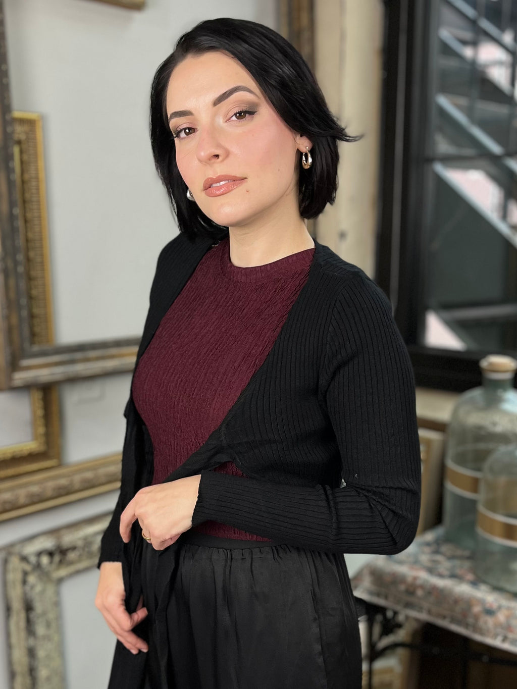 Avery Black Front Tie Bolero Cardigan