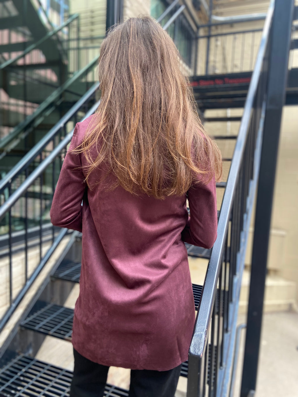 Harper Cherry Coke Faux Suede Long Trench