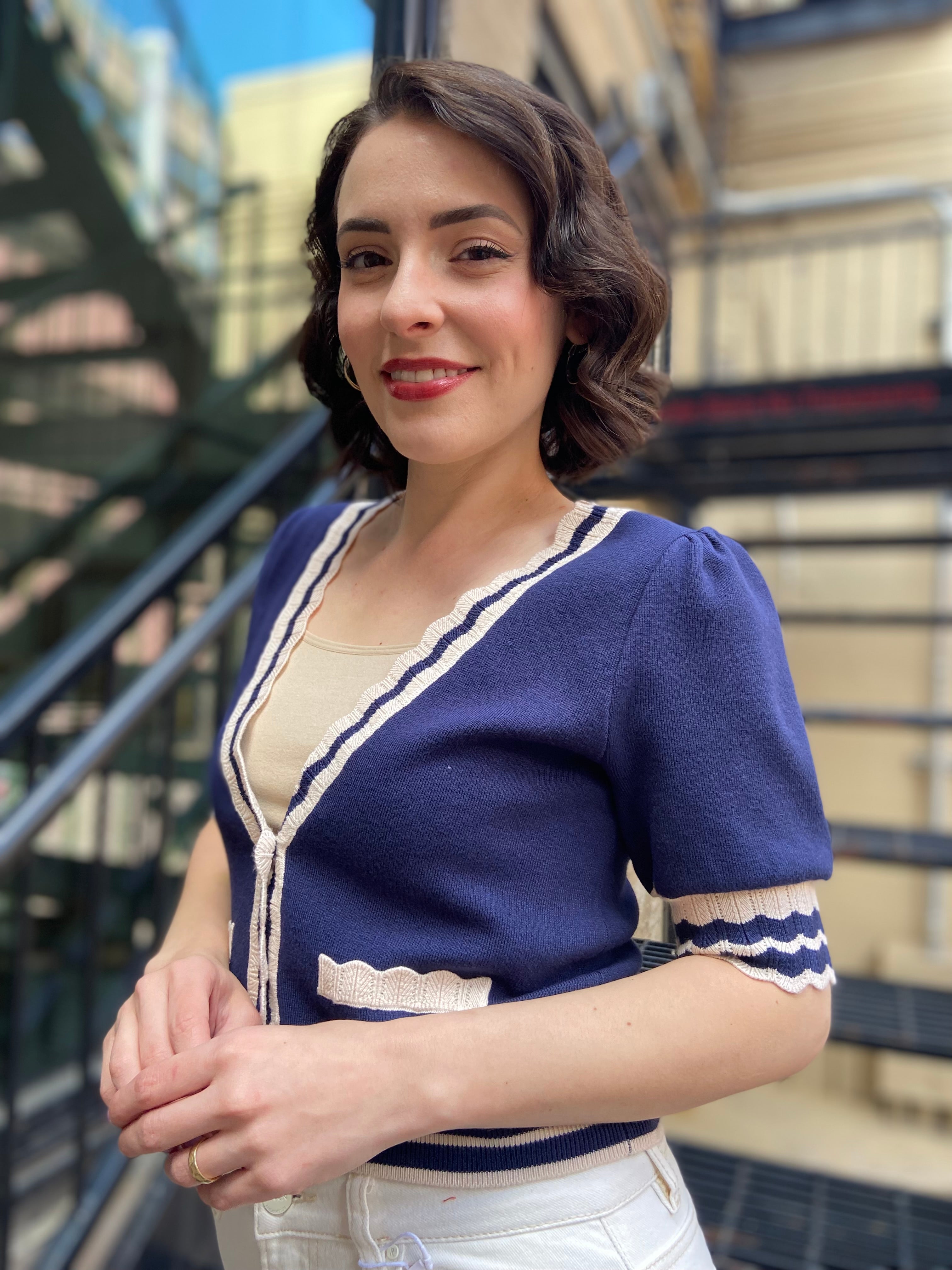 Jane Navy Blue White Trim Sweater Top - MK Threads Boutique