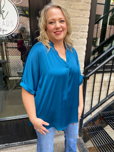 Petra Teal Plus Size Satin Top