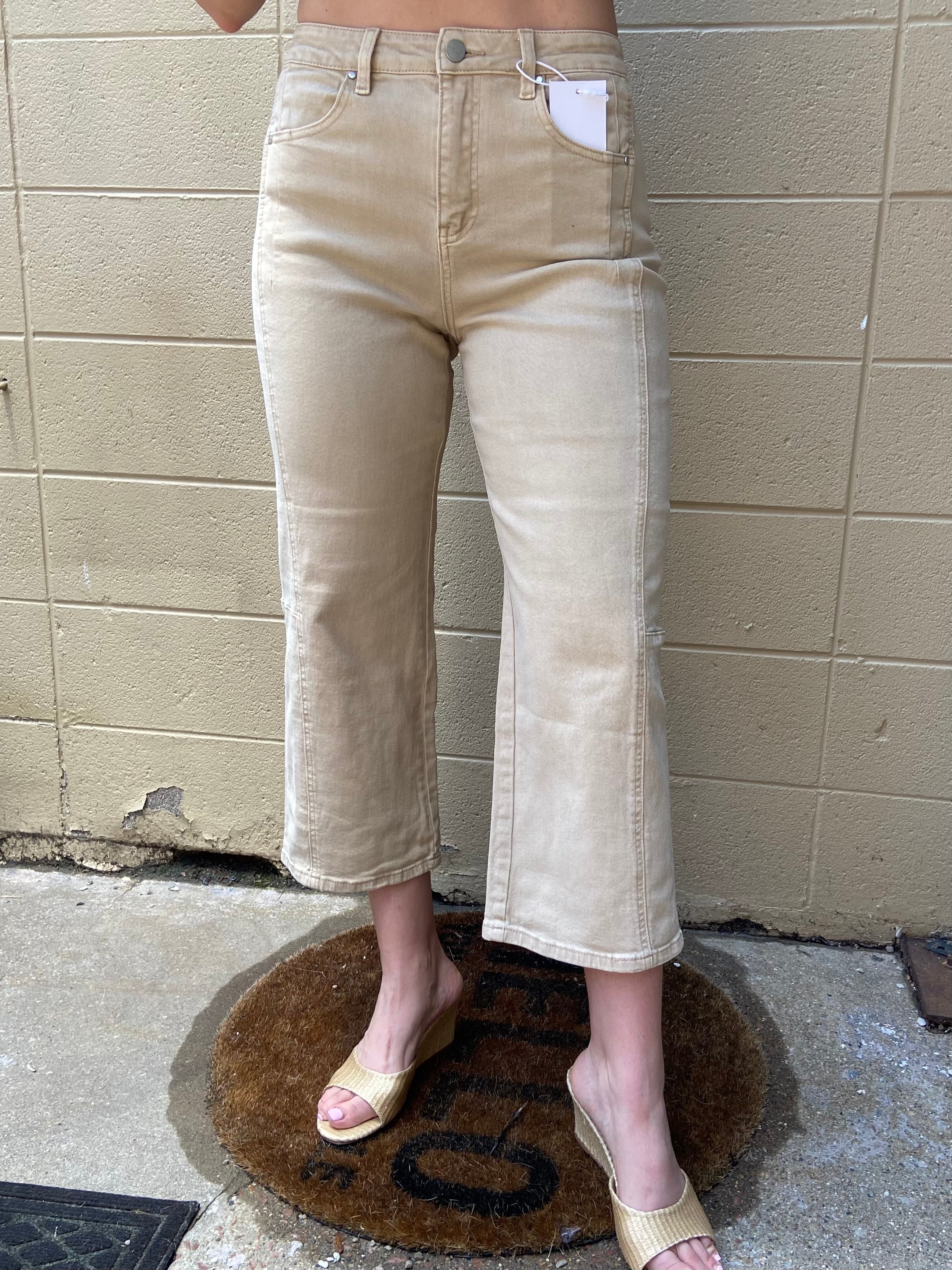 Ellie Taupe High Waisted Cropped Risen Jeans - MK Threads Boutique