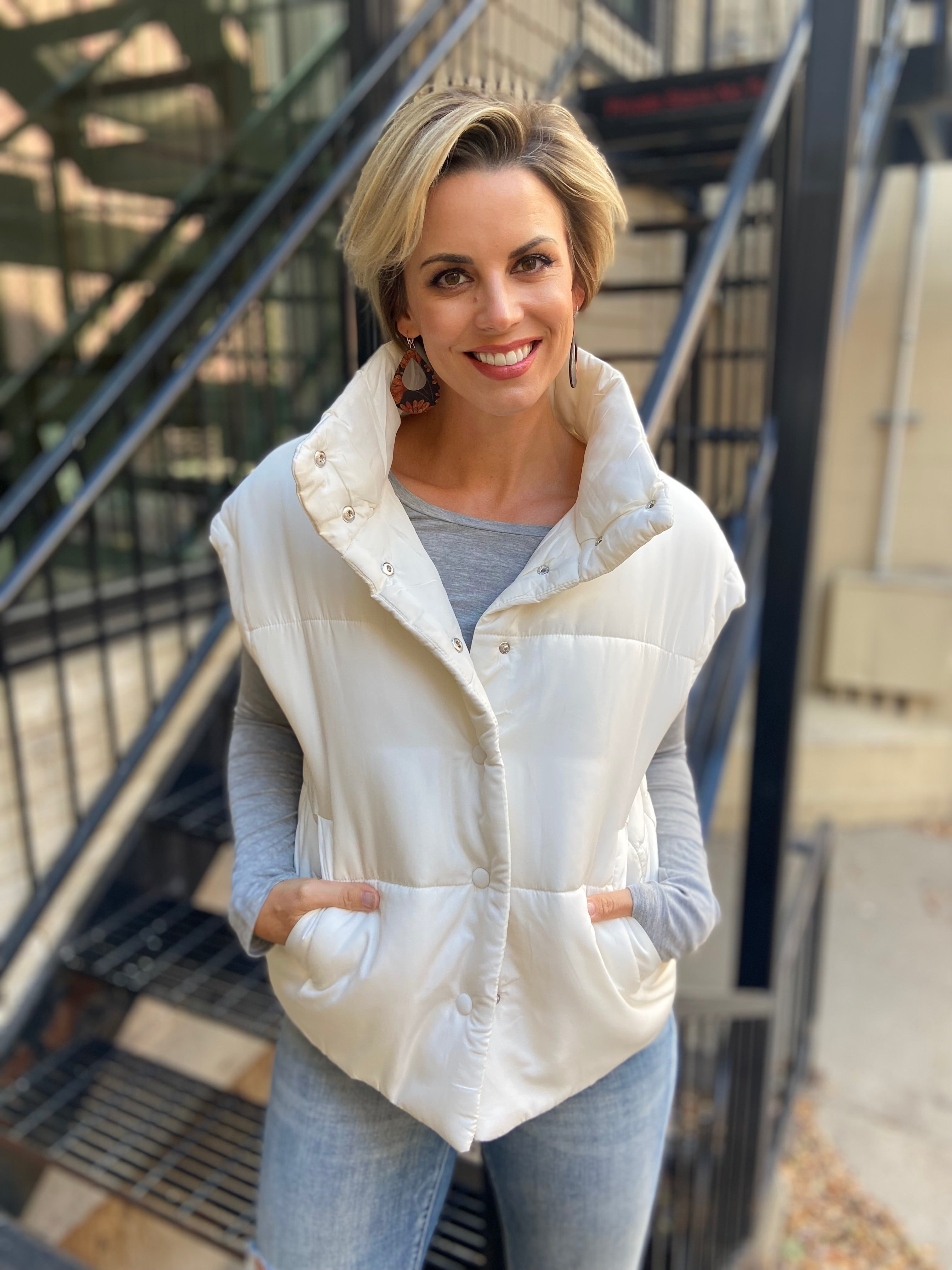 Angela Cream Oversized Puffer Vest