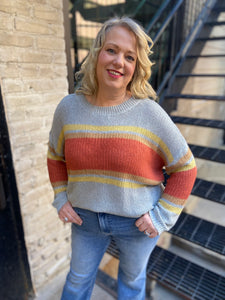 Kay Orange Striped Plus Size Sweater