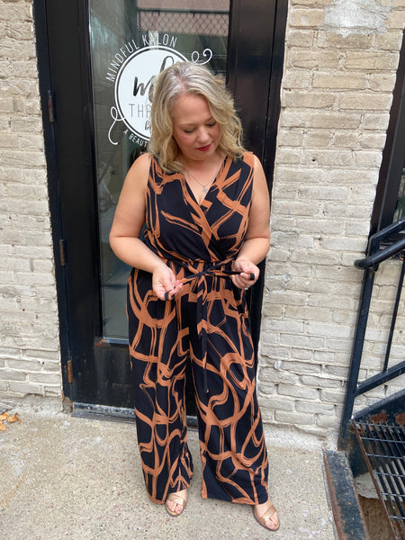 Genevieve Plus Size Abstract Jumpsuit