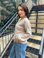 Stellie Taupe Crewneck Long Sleeve Top