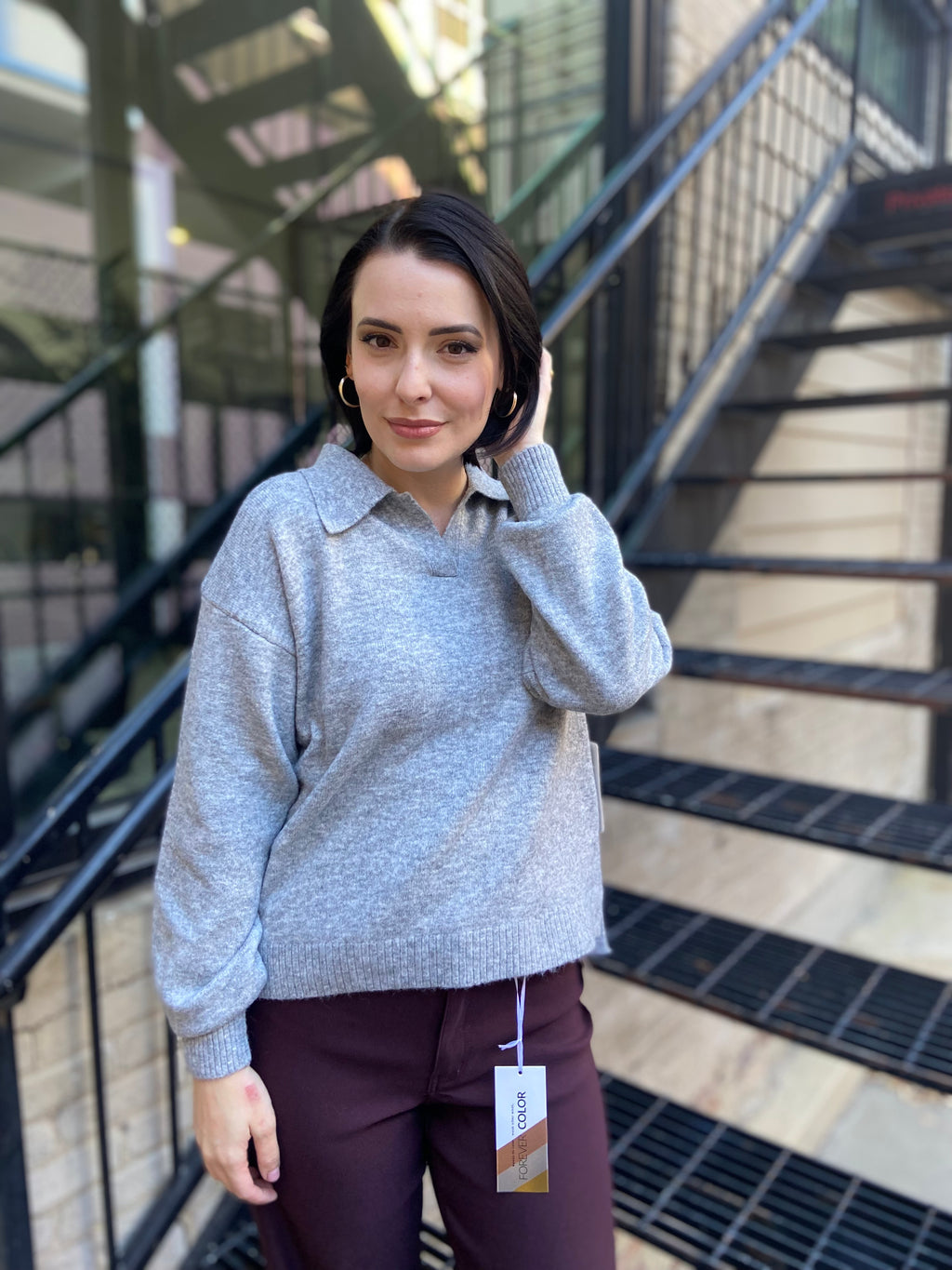 Skye Heather Gray Polo Knit Sweater