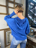 Taylor Light Navy Hacci Balloon Sleeve Hoodie