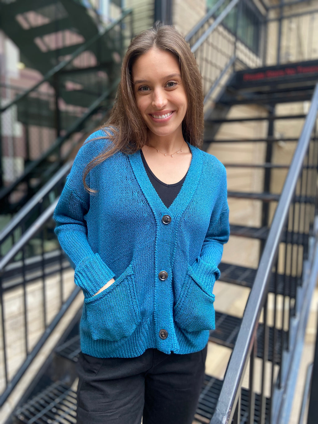 Allisa Teal Button Down Cardigan