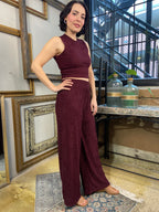 Gianni Plum Crinkle Textured Loungewear Set