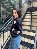 Monty Black & Pink Flower Knit Sweater