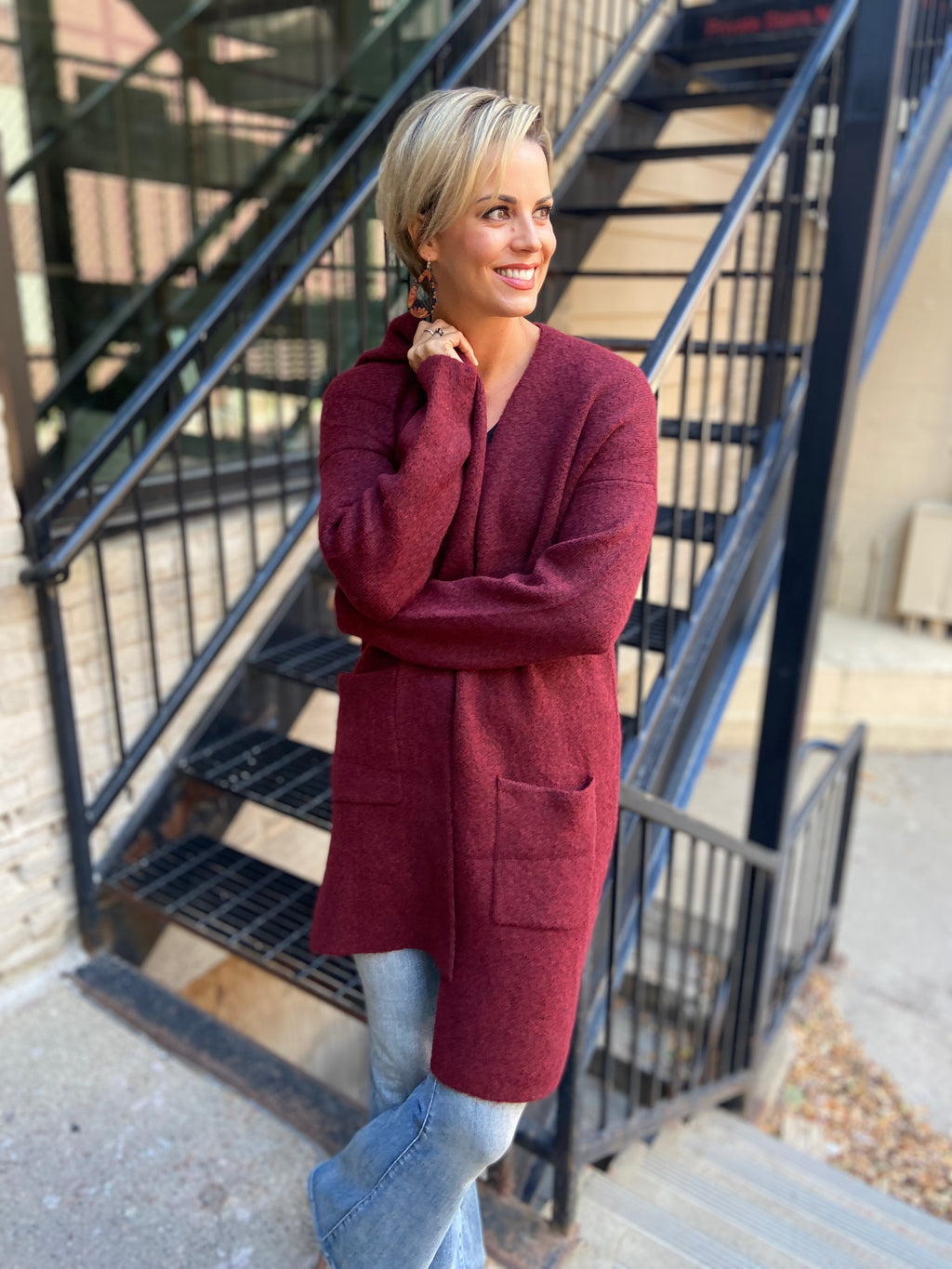 Jackie Wine Red Open Cardigan