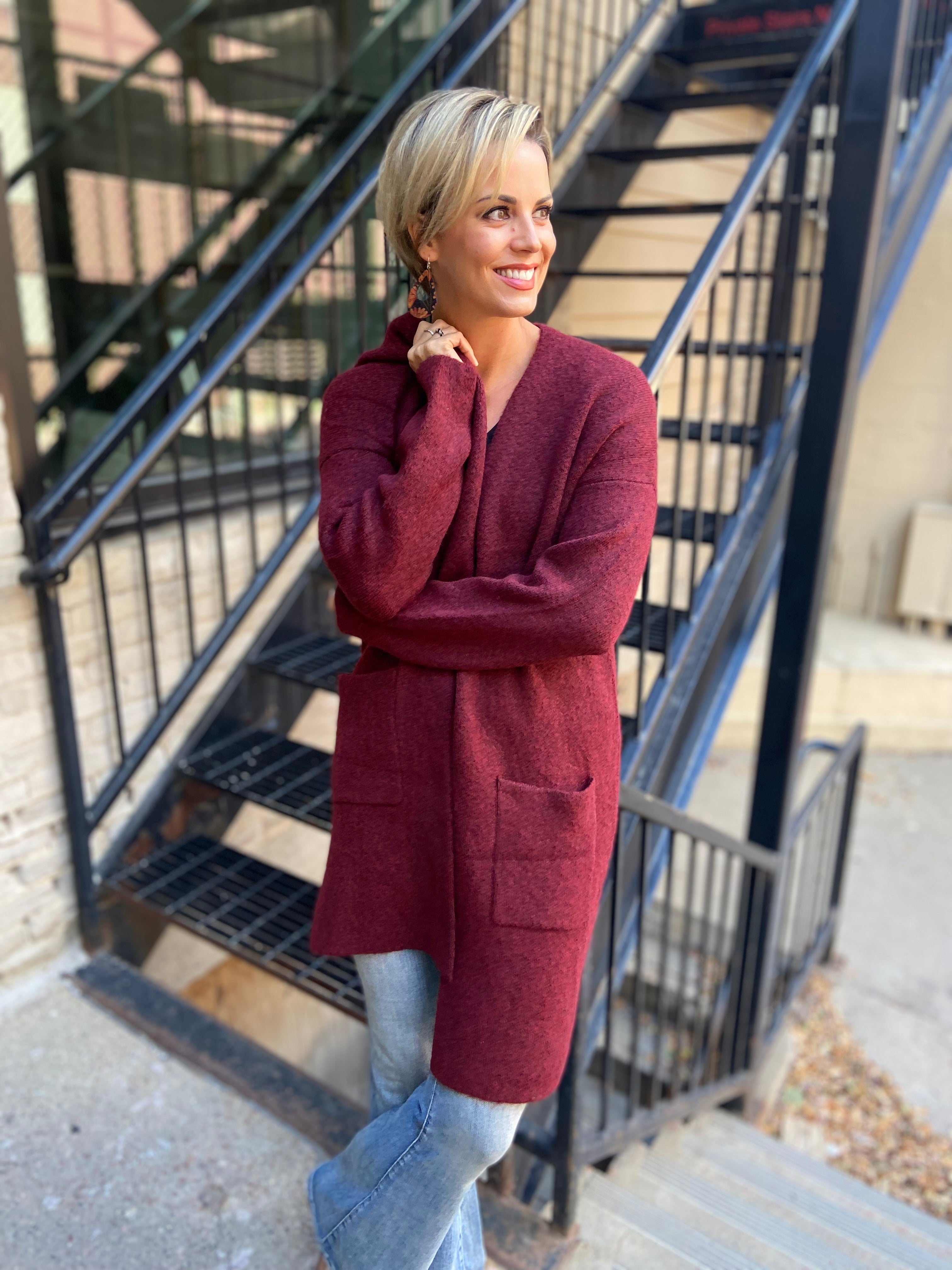 Jackie Wine Red Open Cardigan