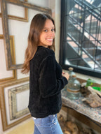 Kayla Black Chenille Waffle Round Neck Sweater