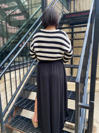 Mika Black Smocked Waist Side Slit Midi Skirt