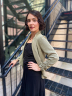Sadi Olive Half Sleeve Open Cropped Blazer