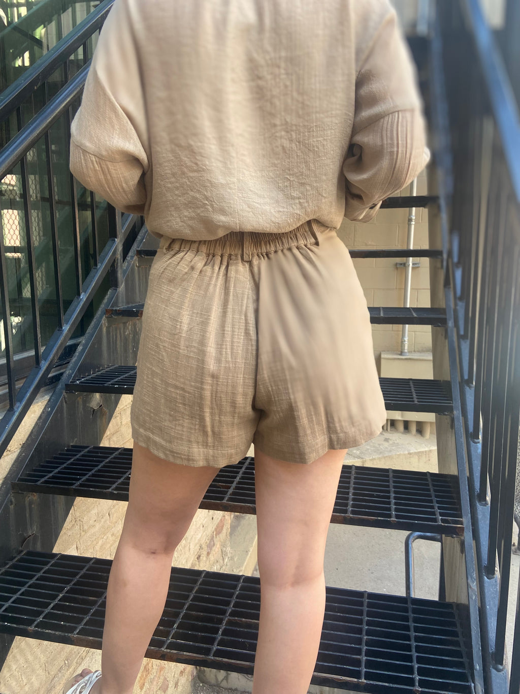Catalina Taupe High Waisted Button Shorts - MK Threads Boutique
