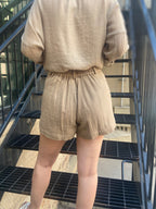 Catalina Taupe High Waisted Button Shorts - MK Threads Boutique