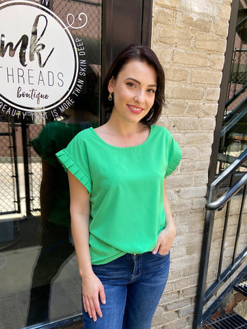Athena Green Pleated Sleeve Top