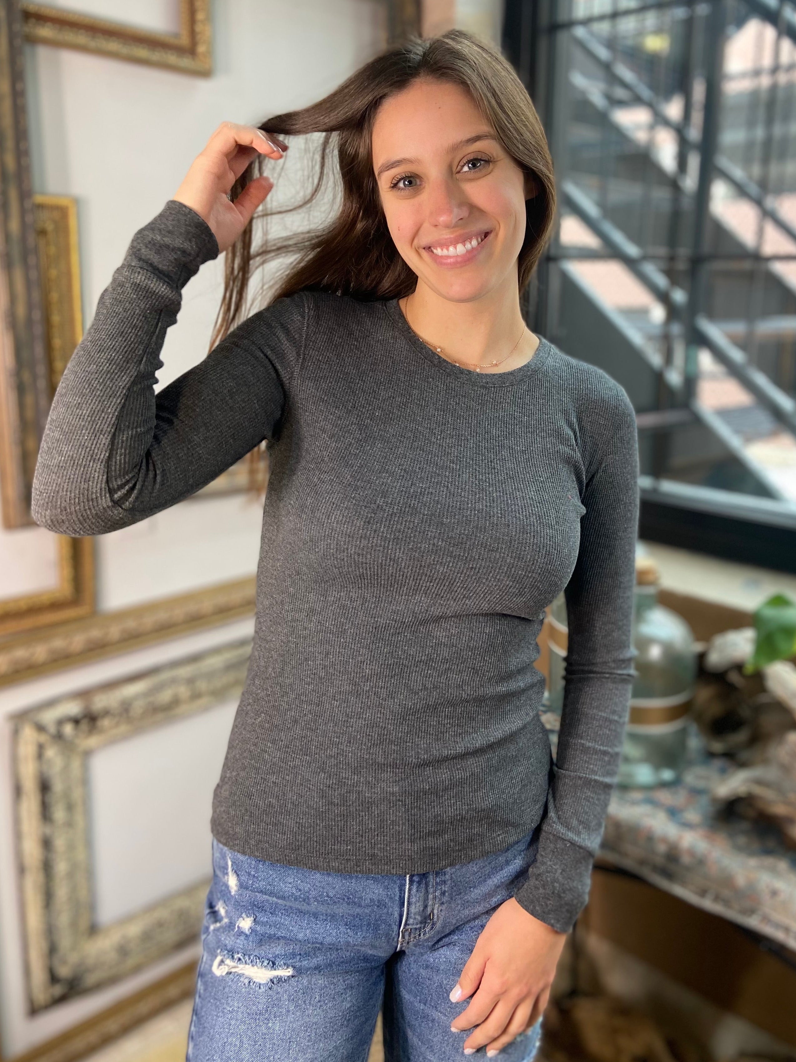 Issac Charcoal Gray Long Sleeve Thermal Top